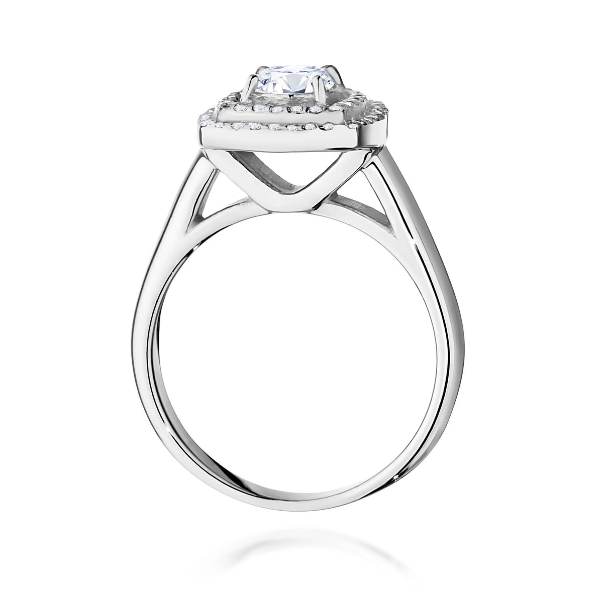 Doppel-Halo-Ring aus 585er Weißgold mit 0,50 ct Round/Brilliant-Labordiamant und 56 Labordiamanten, 0,28 ct