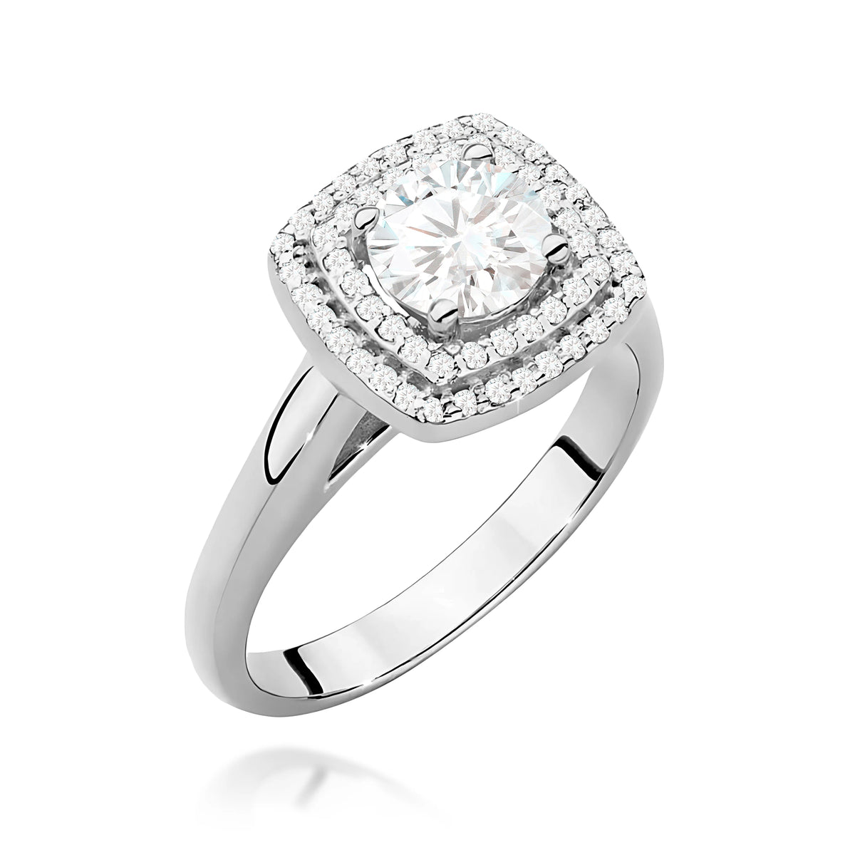 Doppel-Halo-Ring aus 585er Weißgold mit 0,70 ct Round/Brilliant-Labordiamant und 56 Labordiamanten, 0,28 ct