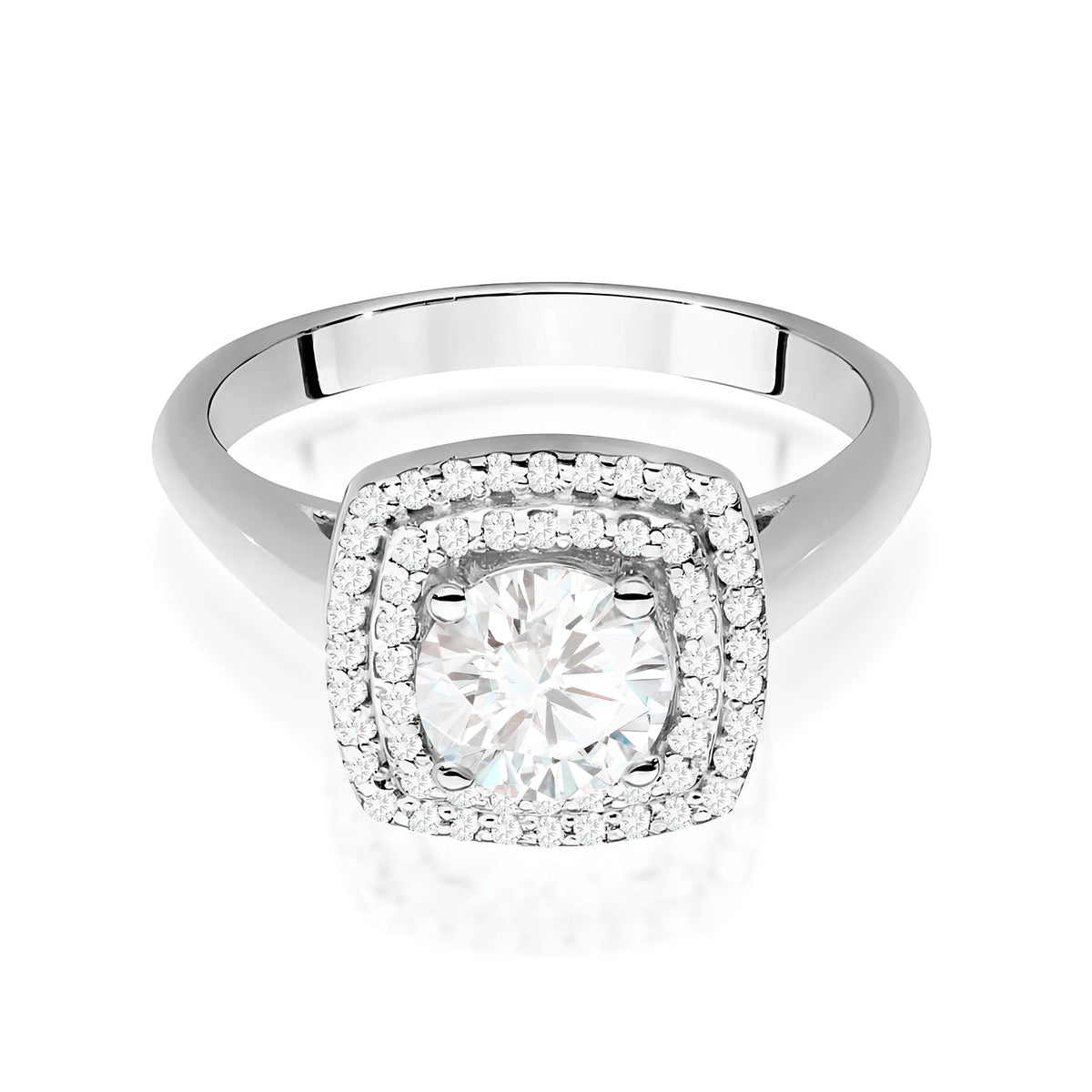 Doppel-Halo-Ring aus 585er Weißgold mit 0,70 ct Round/Brilliant-Labordiamant und 56 Labordiamanten, 0,28 ct
