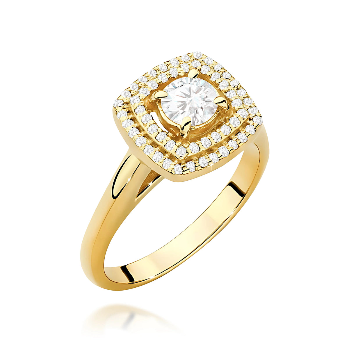 Halo-Pavé-Ring aus 585er Gelbgold mit 0,40 ct Round/Brilliant-Labordiamant und 56 Labordiamanten, 0,28 ct