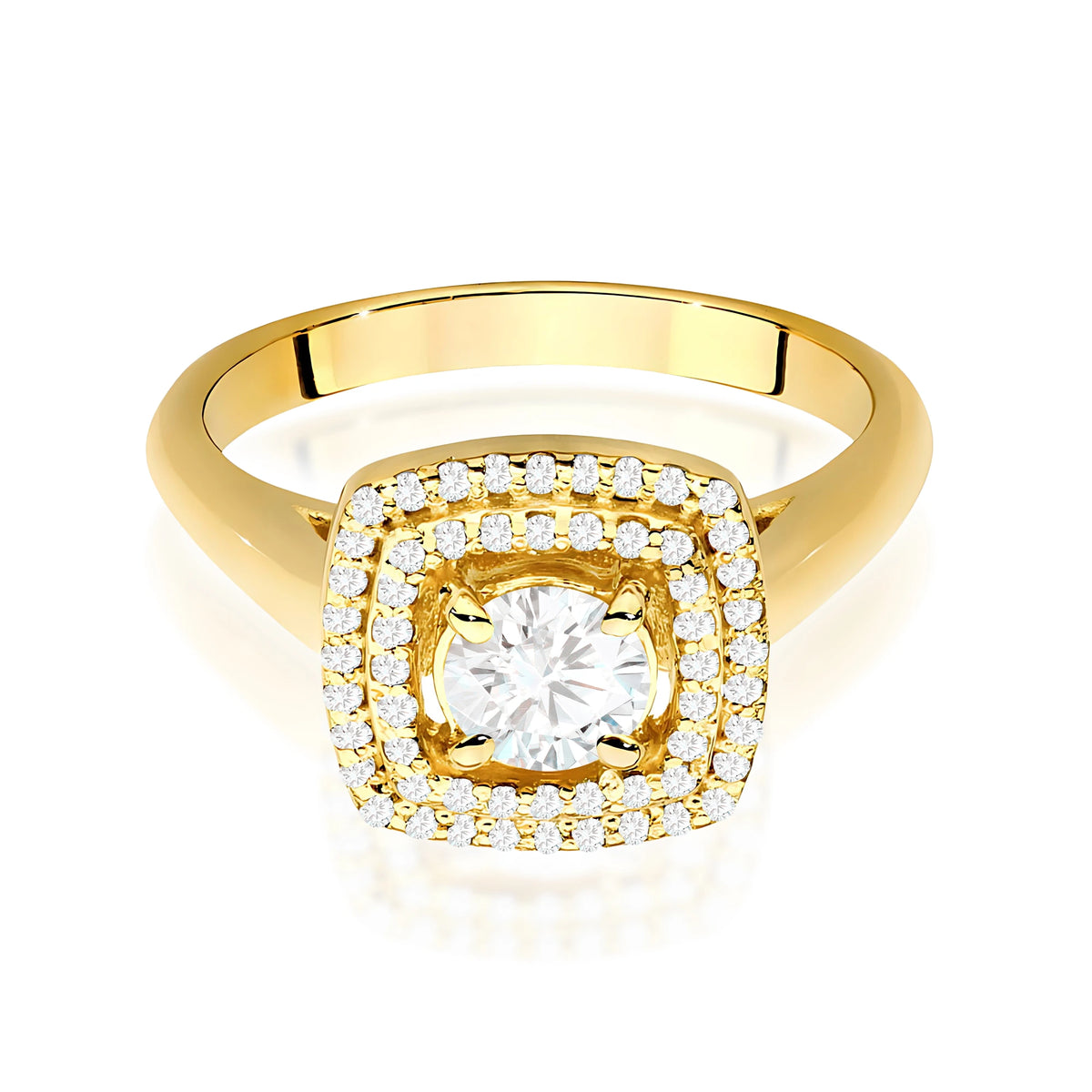 Halo-Pavé-Ring aus 585er Gelbgold mit 0,40 ct Round/Brilliant-Labordiamant und 56 Labordiamanten, 0,28 ct