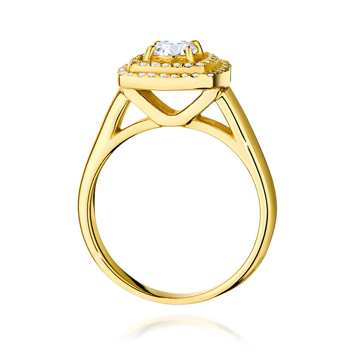 Halo-Pavé-Ring aus 585er Gelbgold mit 0,40 ct Round/Brilliant-Labordiamant und 56 Labordiamanten, 0,28 ct