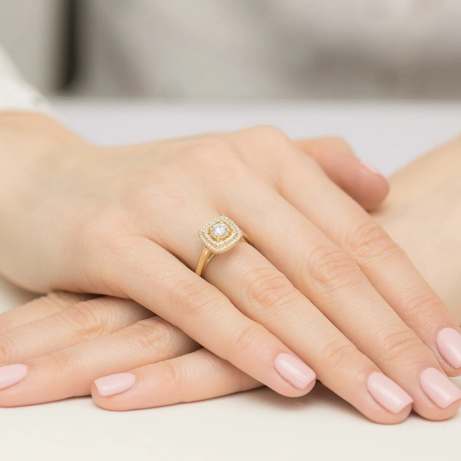 Ring aus Gelbgold mit Labordiamant 0,40 ct Round/Brilliant und 56 × 0,005 ct Labordiamanten