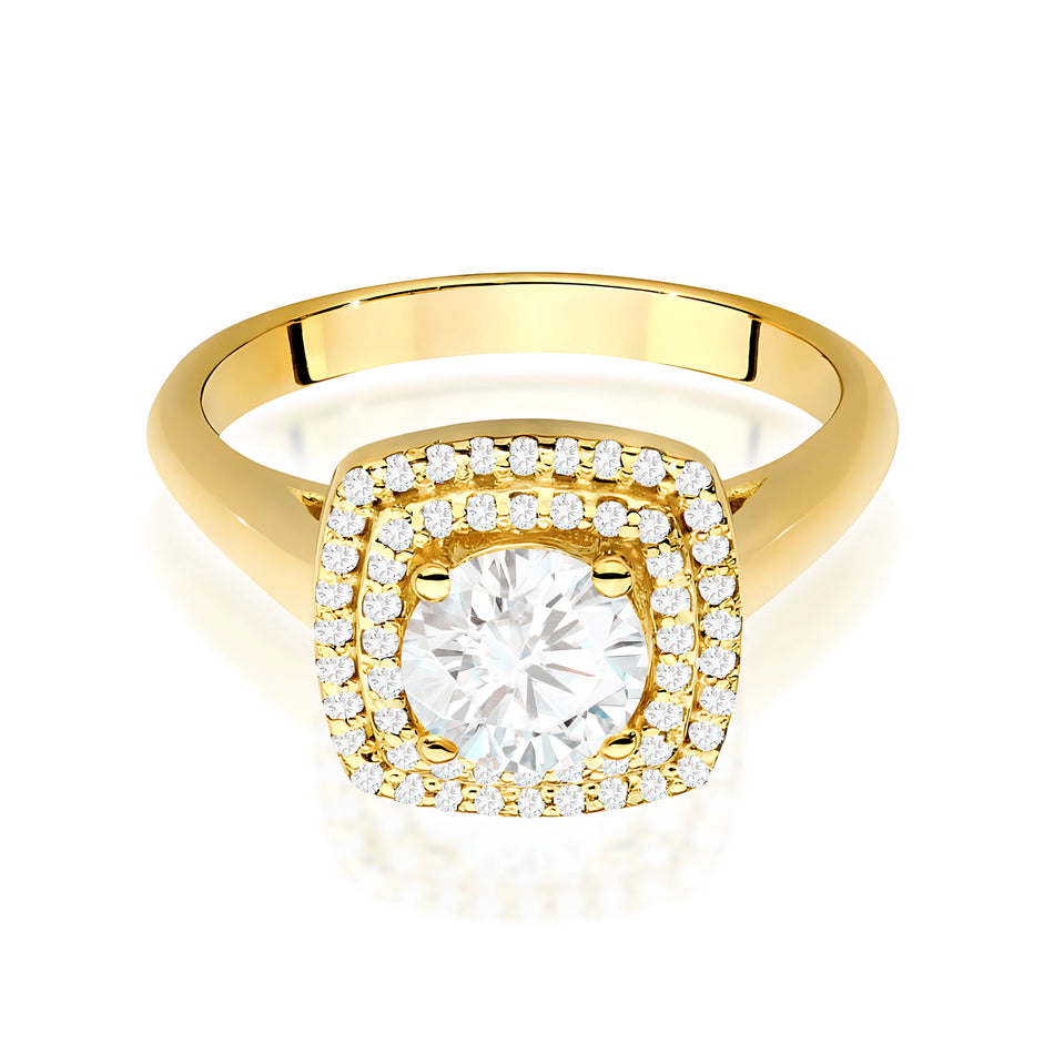 Ring aus Gelbgold mit Labordiamant 0,70 ct Round/Brilliant und 56 × 0,005 ct Labordiamanten