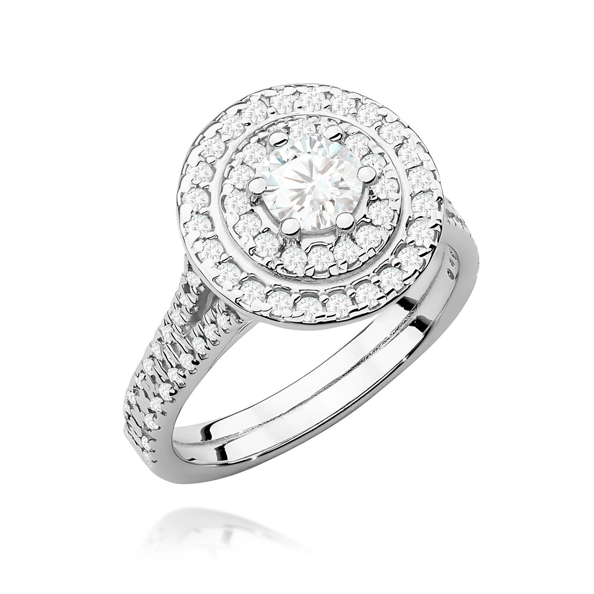 Double-Halo-Pavé-Ring aus 585er Weißgold mit 0,40 ct Round/Brilliant-Labordiamant und 0,613 ct Labordiamanten