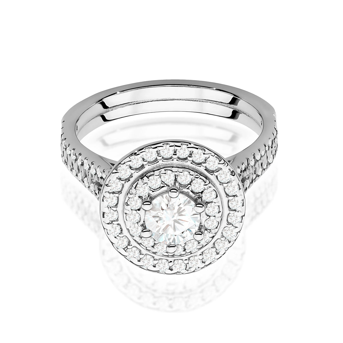 Double-Halo-Pavé-Ring aus 585er Weißgold mit 0,40 ct Round/Brilliant-Labordiamant und 0,613 ct Labordiamanten