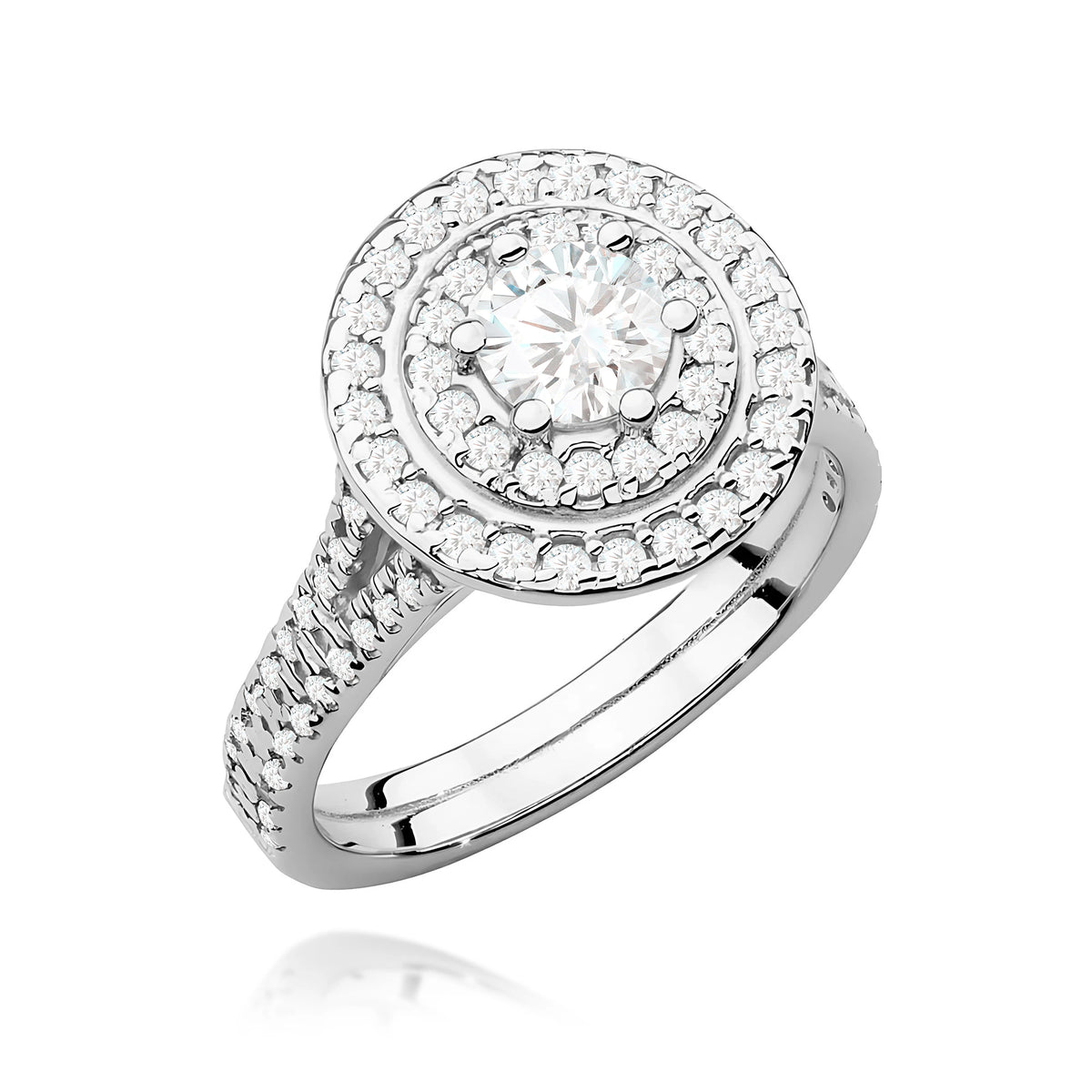 Double-Halo-Pavé-Ring aus 585er Weißgold mit 0,50 ct Round/Brilliant-Labordiamant und 0,613 ct Labordiamanten