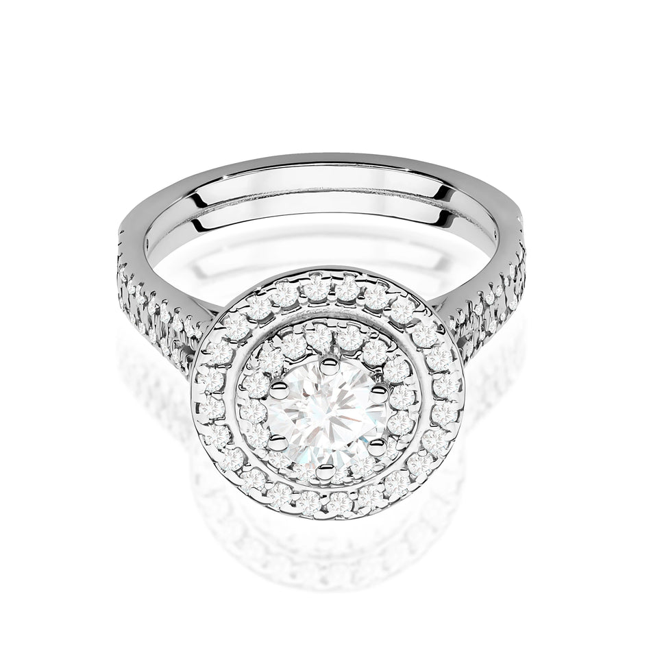 Ring aus Weißgold mit Labordiamant Round/Brilliant, 0,50 ct sowie 48 × 0,0086 ct + 40 × 0,005 ct Labordiamanten