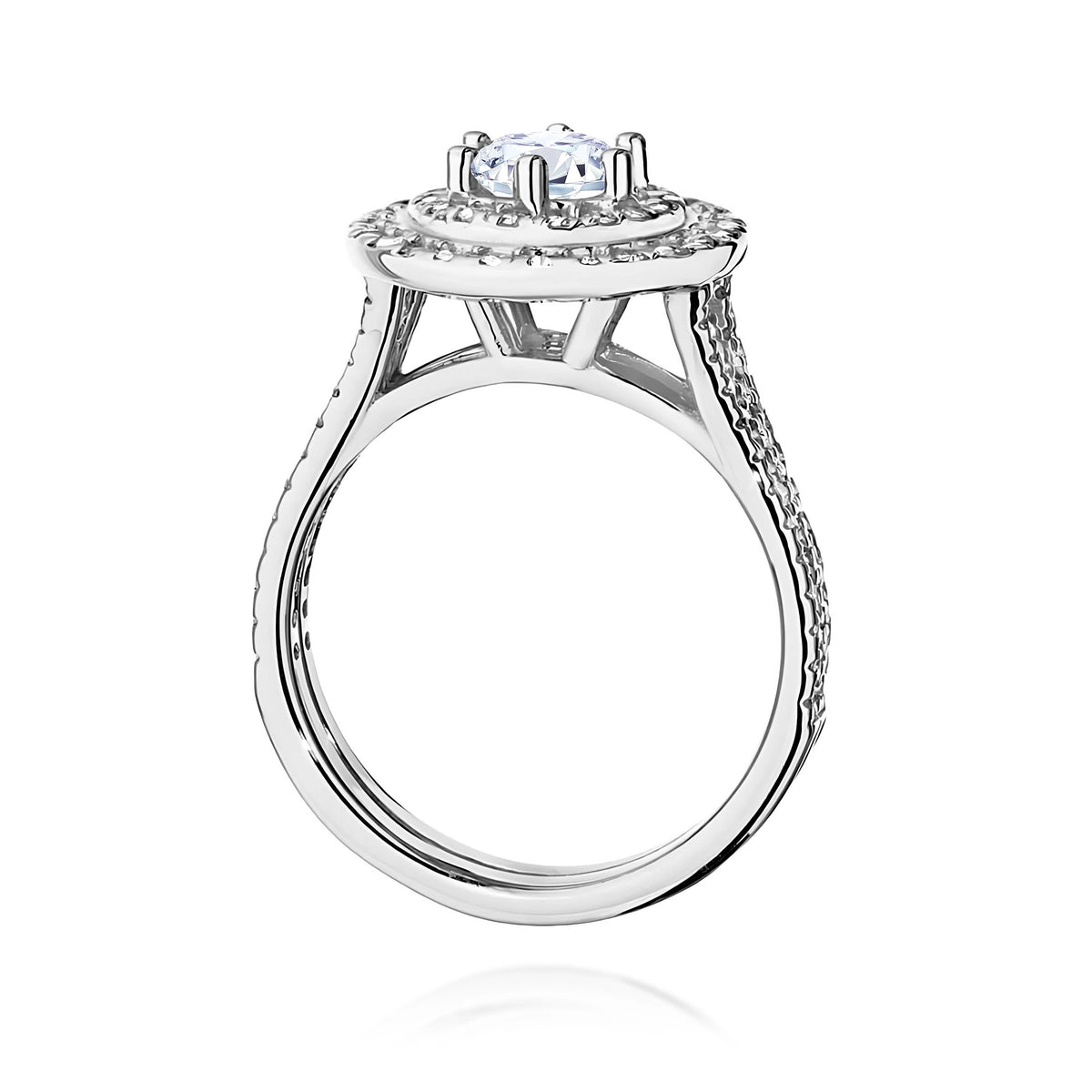 Double-Halo-Pavé-Ring aus 585er Weißgold mit 0,50 ct Round/Brilliant-Labordiamant und 0,613 ct Labordiamanten