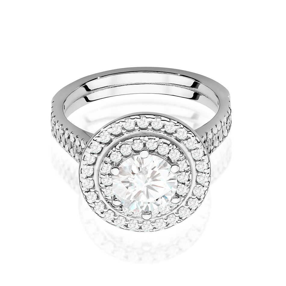 White Gold Ring with Round 0,70ct Central and 0,633ct Sideline Lab-grown Diamonds