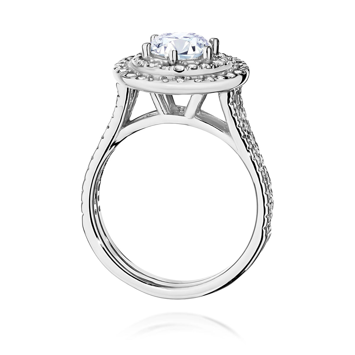 Doppel-Halo-Pavé-Ring aus 585er Weißgold mit 0,70 ct Round/Brilliant-Labordiamant und 0,633 ct Labordiamanten