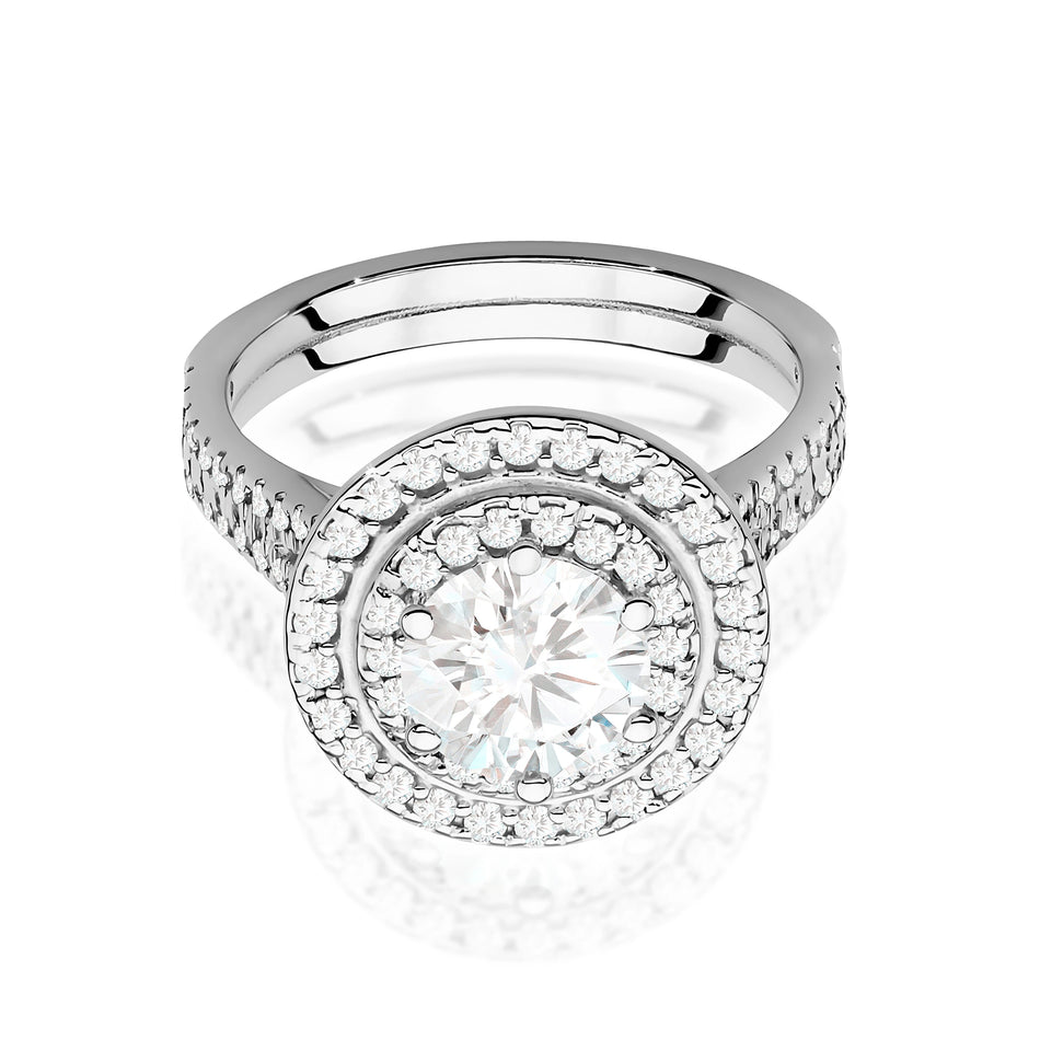 White Gold Ring with Round 1,00ct Central and 0,633ct Sideline Lab-grown Diamonds