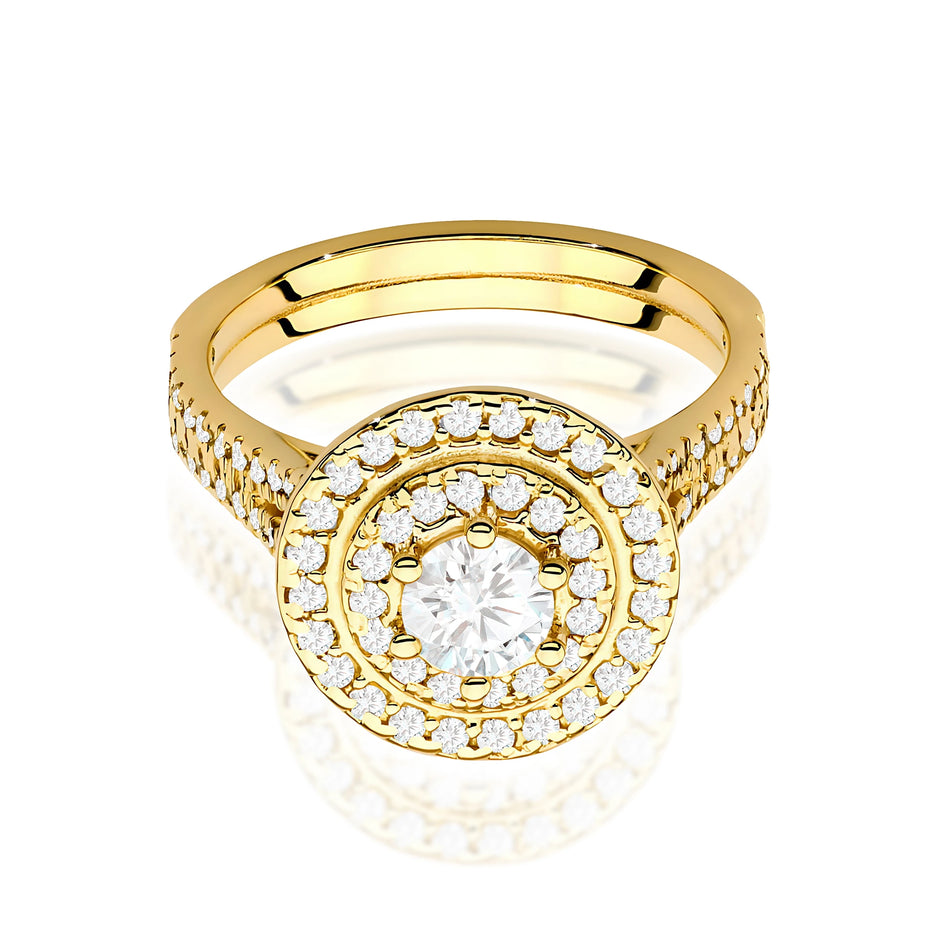 Ring aus Gelbgold mit Labordiamant Round/Brilliant, 0,40 ct sowie 48 × 0,0086 ct + 40 × 0,005 ct Labordiamanten