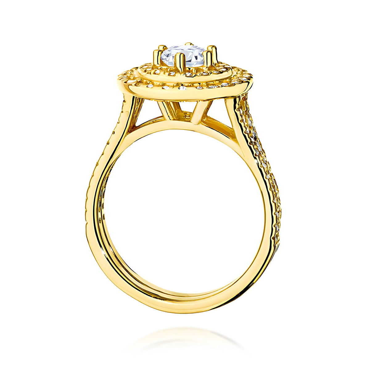 Double-Halo-Pavé-Ring aus 585er Gelbgold mit 0,40 ct Round/Brilliant-Labordiamant und 0,613 ct Labordiamanten