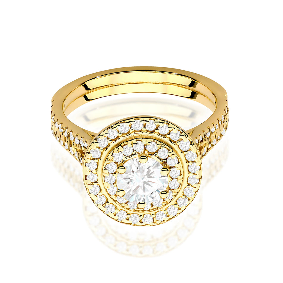 Ring aus Gelbgold mit Labordiamant Round/Brilliant, 0,50 ct sowie 48 × 0,0086 ct + 40 × 0,005 ct Labordiamanten
