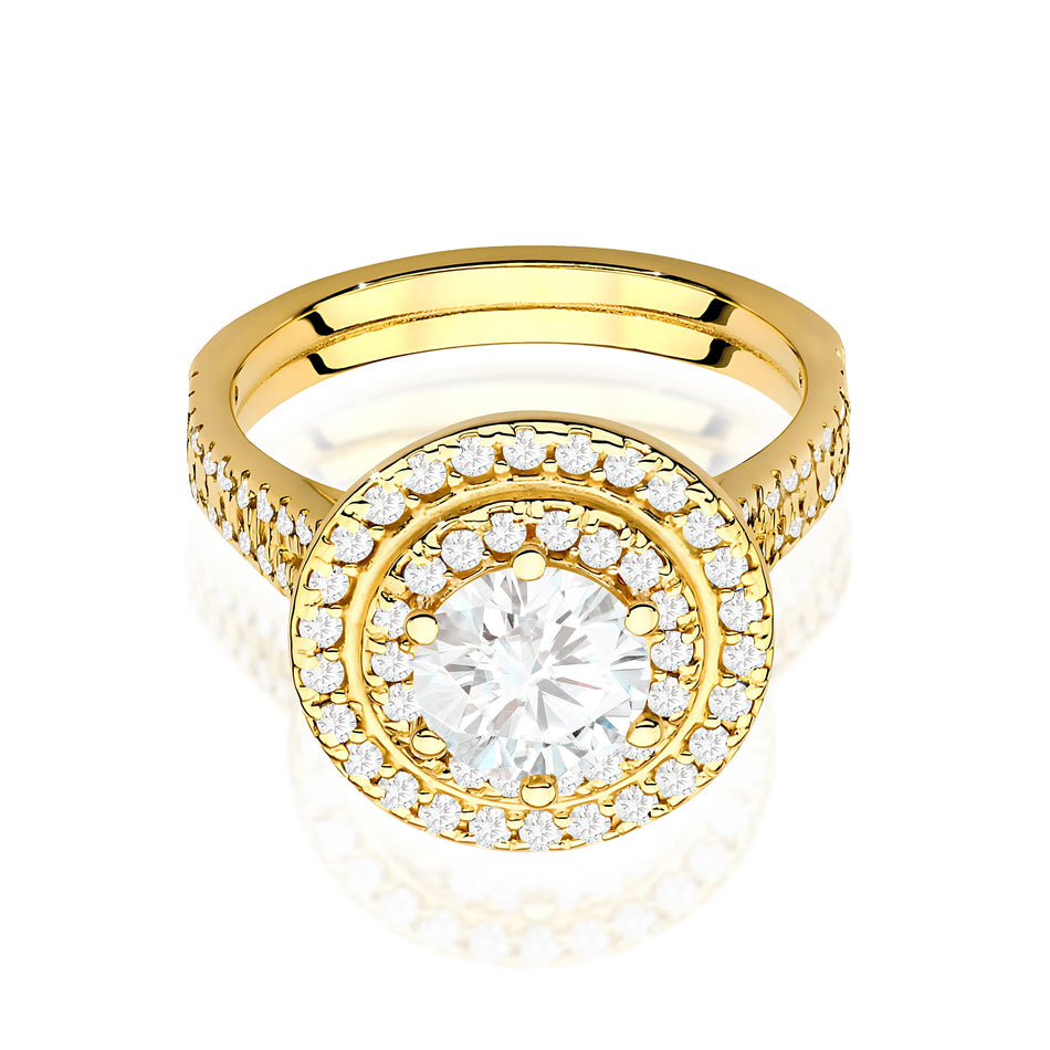 Ring aus Gelbgold mit Labordiamant Round/Brilliant, 0,70 ct sowie 48 × 0,0086 ct + 44 × 0,005 ct Labordiamanten