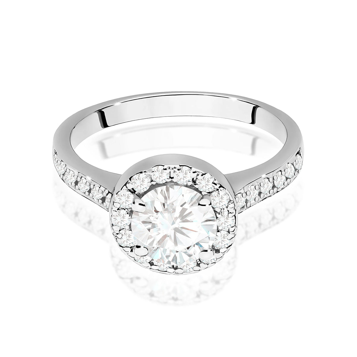 White Gold engagement ring with Round 1.00 ct Central and 0.377 ct Sideline Lab-grown Diamonds by GREMARI, 14K (585) gold