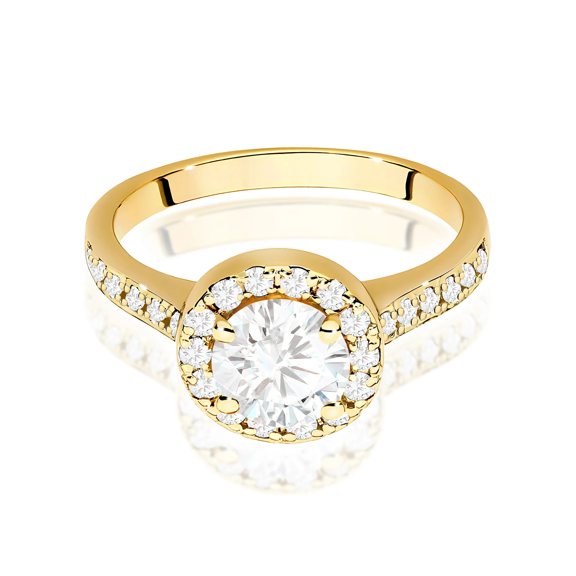 Yellow Gold engagement ring with Round 1.00 ct Central and 0.377 ct Sideline Lab-grown Diamonds by GREMARI, 14K (585) gold