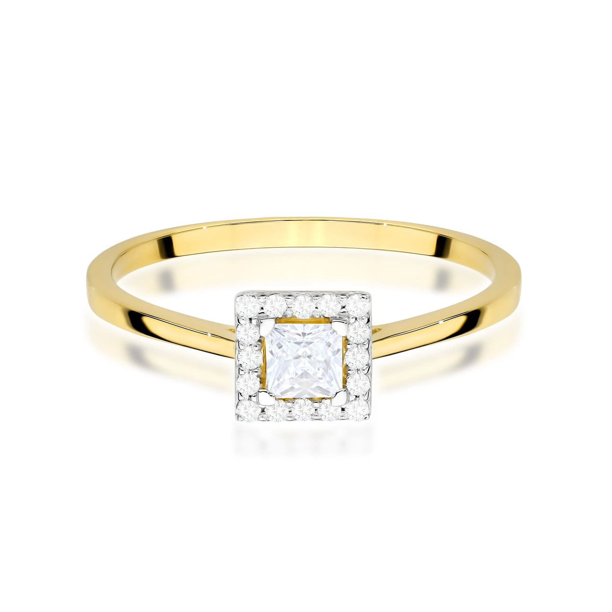 Yellow Gold engagement ring with Princess 0.15 ct Central and 0.08 ct Sideline Lab-grown Diamonds by GREMARI, 14K (585) gold
