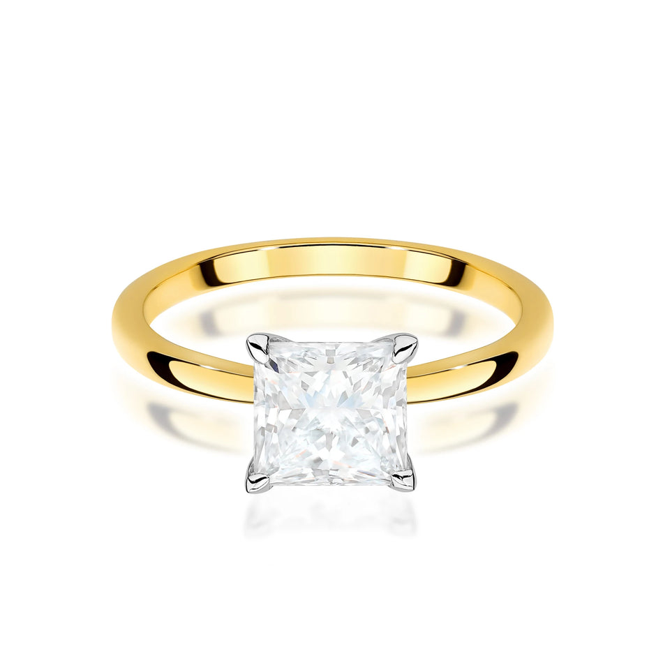 Yellow Gold engagement ring with Princess 1.00 ct Lab-grown Diamond by GREMARI, 14K (585) gold
