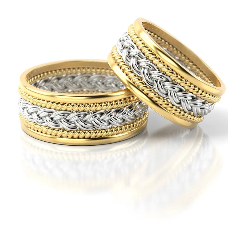 Elegant Braided Two-color Gold Wedding Bands Rings 8mm