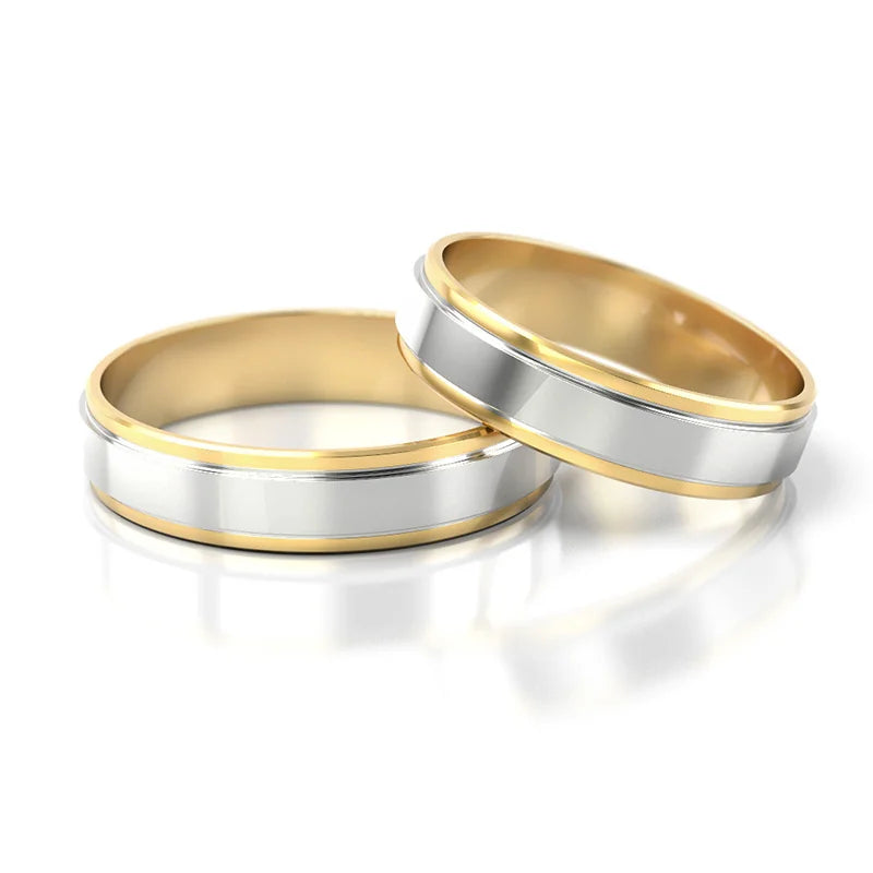 Subtle Two-color Gold Wedding Bands Rings 4.5mm