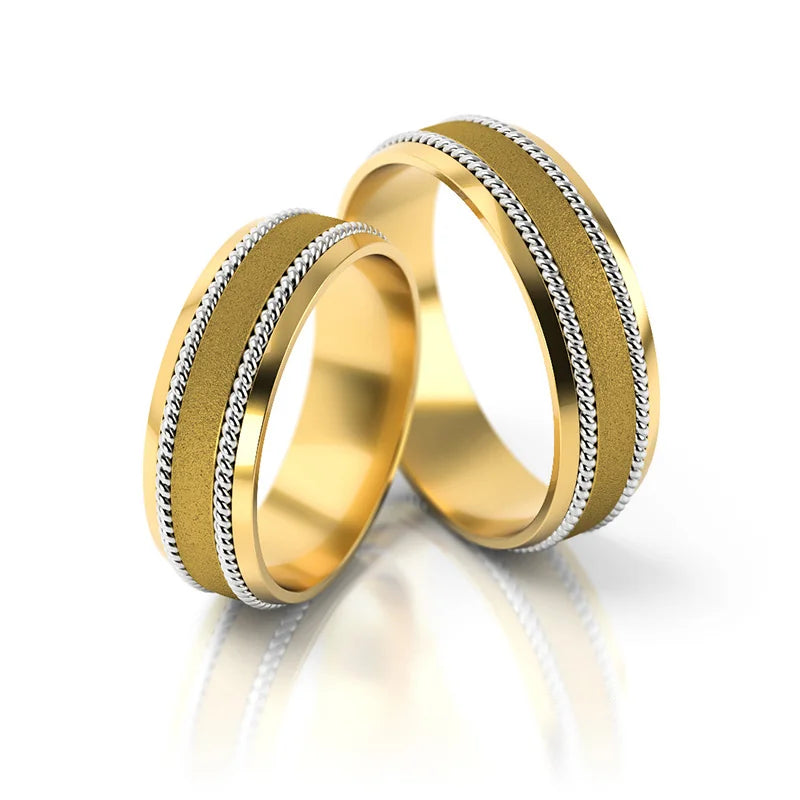 Half-round Two-color Gold Wedding Bands Rings 6mm