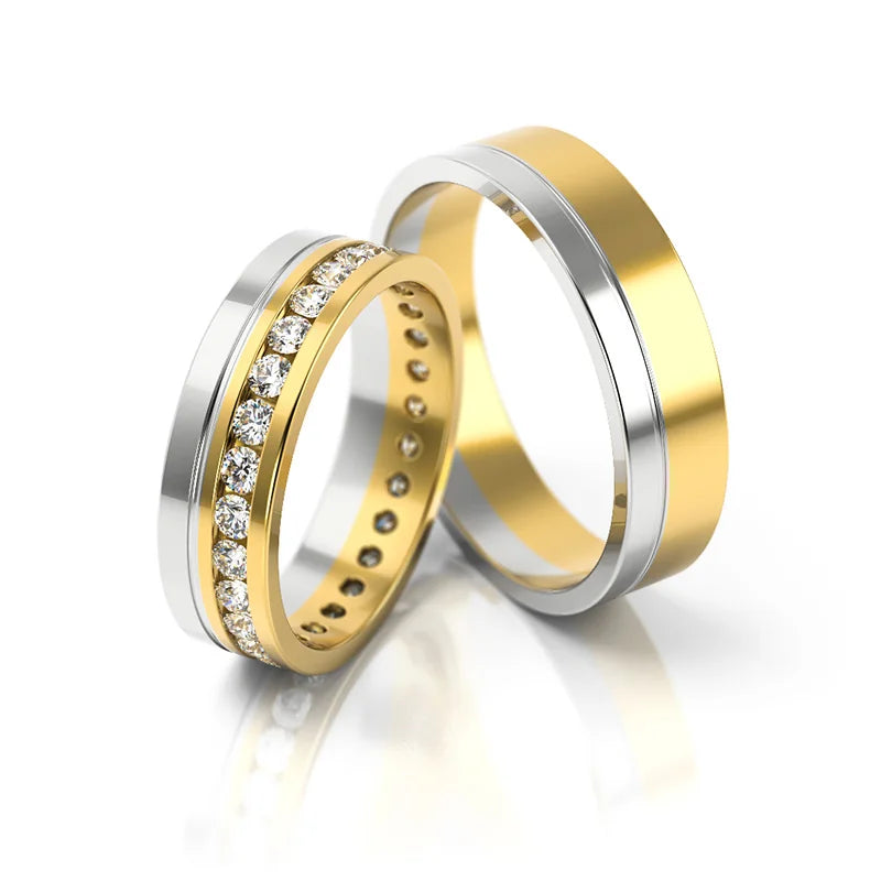 Elegant Two-color Gold Wedding Bands Rings with Zirconia 5.5mm