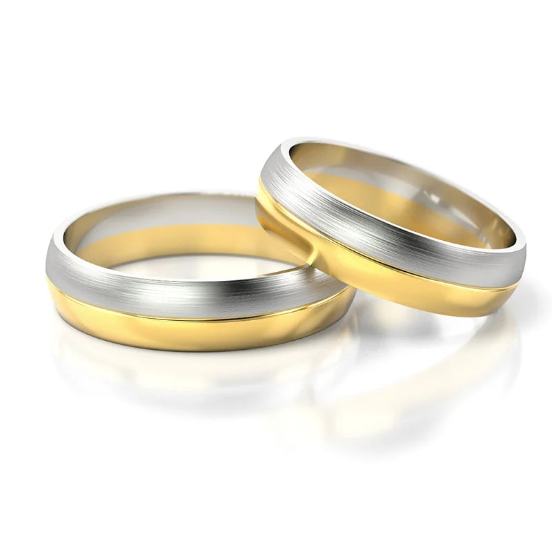 Subtle Half-round Two-color Gold Wedding Bands Rings 5mm
