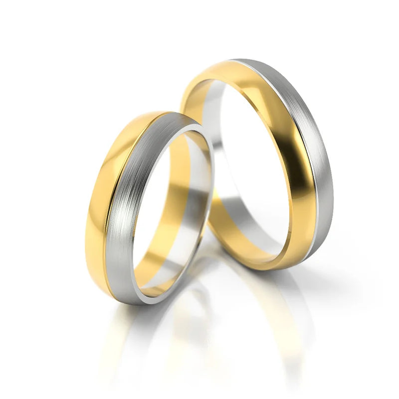 Subtle Half-round Two-color Gold Wedding Bands Rings 5mm