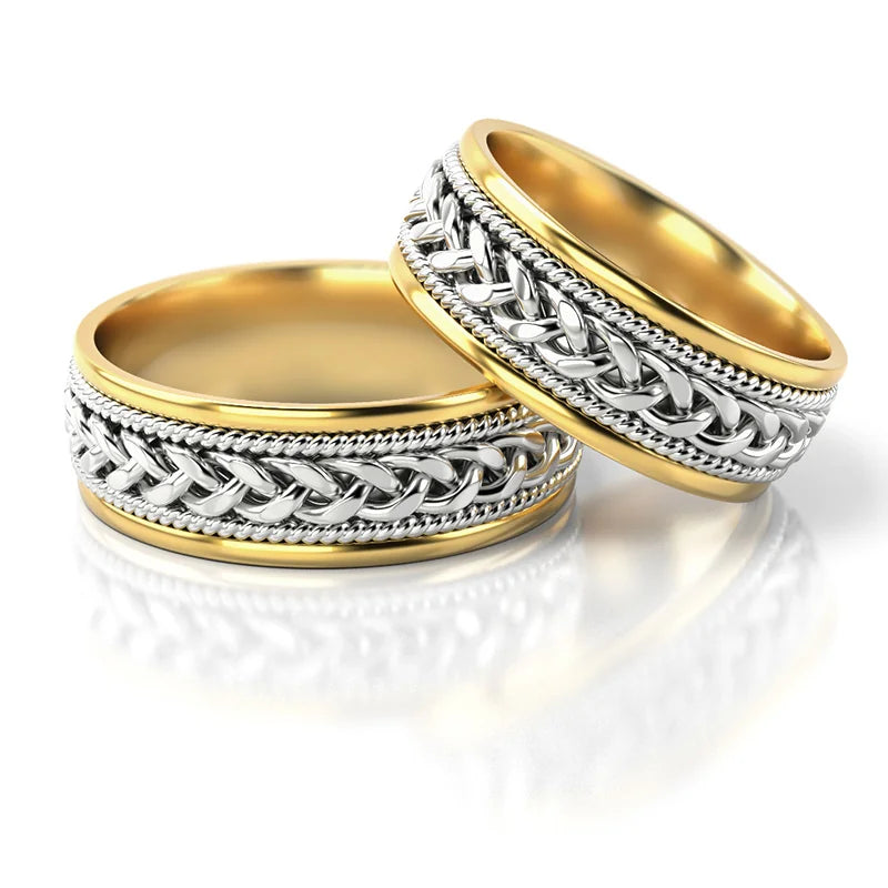 Elegant Braided Two-color Gold Wedding Bands Rings 7mm