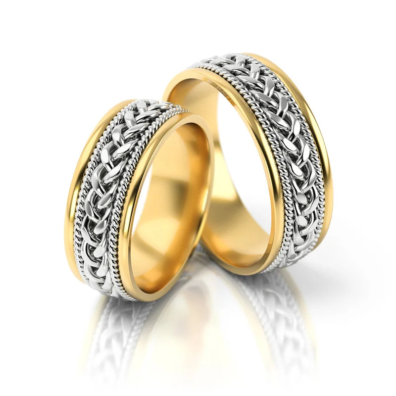 Elegant Braided Two-color Gold Wedding Bands Rings 7mm