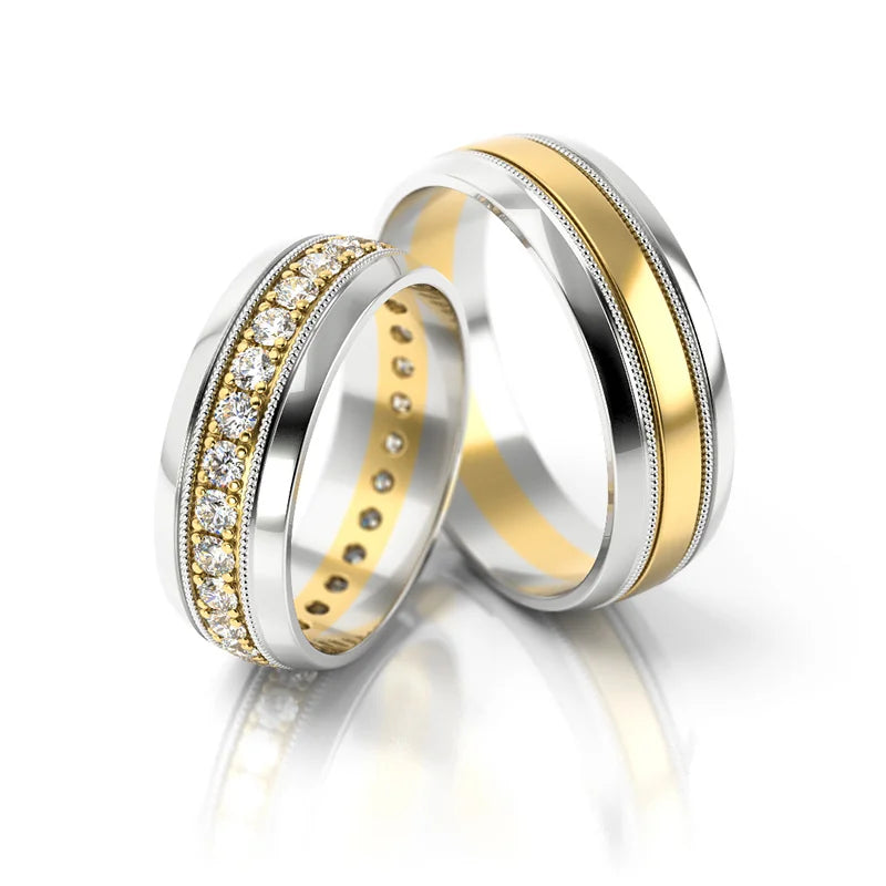 Elegant Two-color Gold Wedding Bands Rings with Zirconia 6.5mm