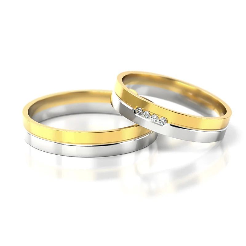 Zweifarbige Gold Eheringe mit Zirkonia 4mm