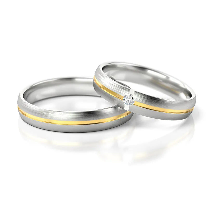 Zweifarbige Gold Eheringe mit Zirkonia 4mm