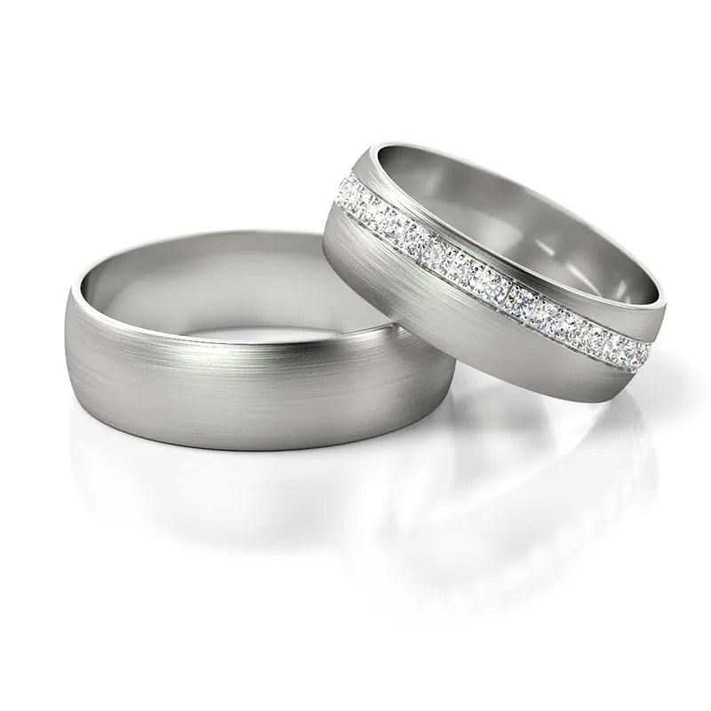 Minimalistische Weißgold Eheringe mit Zirkonia 6mm