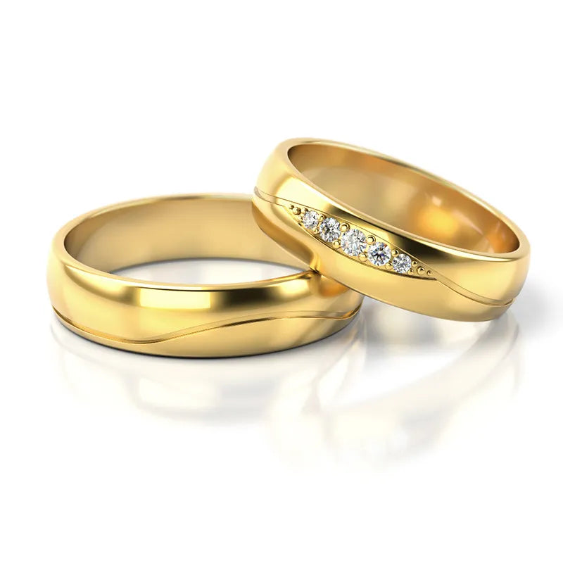 Classic Gold Wedding Bands Rings with Zirconia 5mm