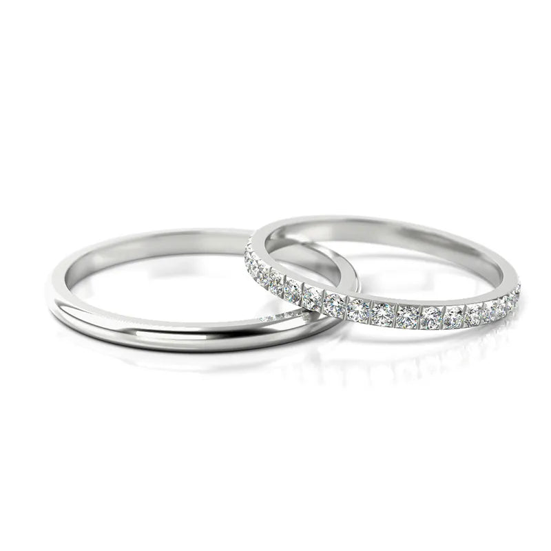 Schlanke weiße Gold Eheringe mit Zirkonia 1,8 mm