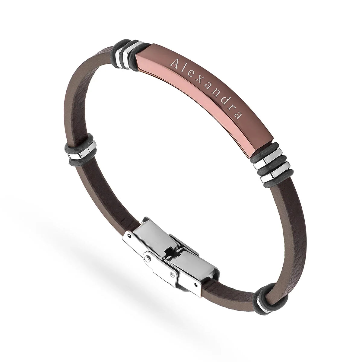 Herren-Leder- und Stahlarmband zum Gravieren BS025