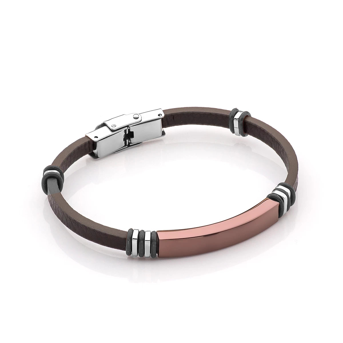 Herren-Leder- und Stahlarmband zum Gravieren BS025