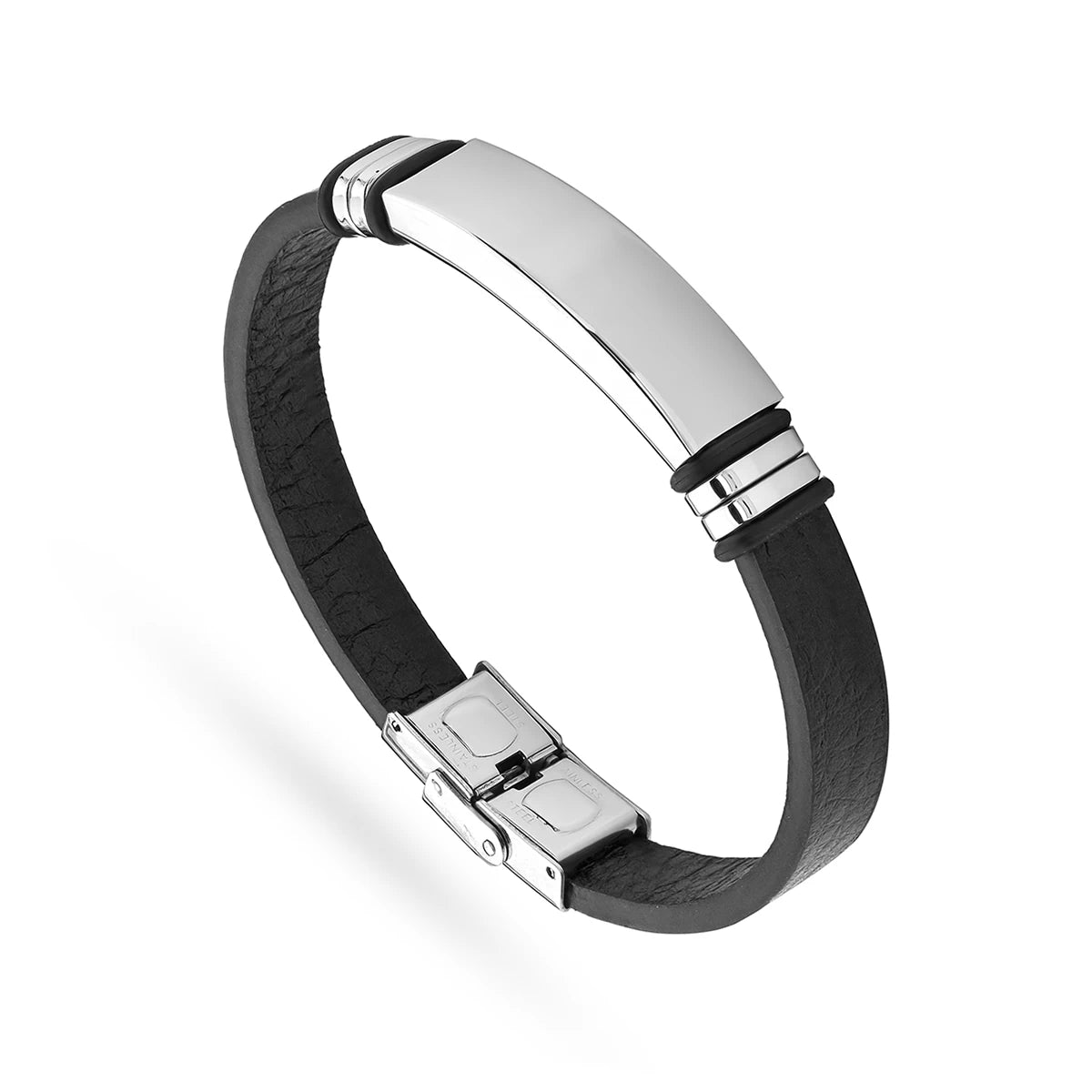 Herren-Leder- und Stahlarmband zum Gravieren BS031