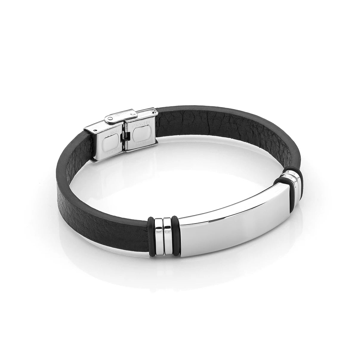 Herren-Leder- und Stahlarmband zum Gravieren BS031
