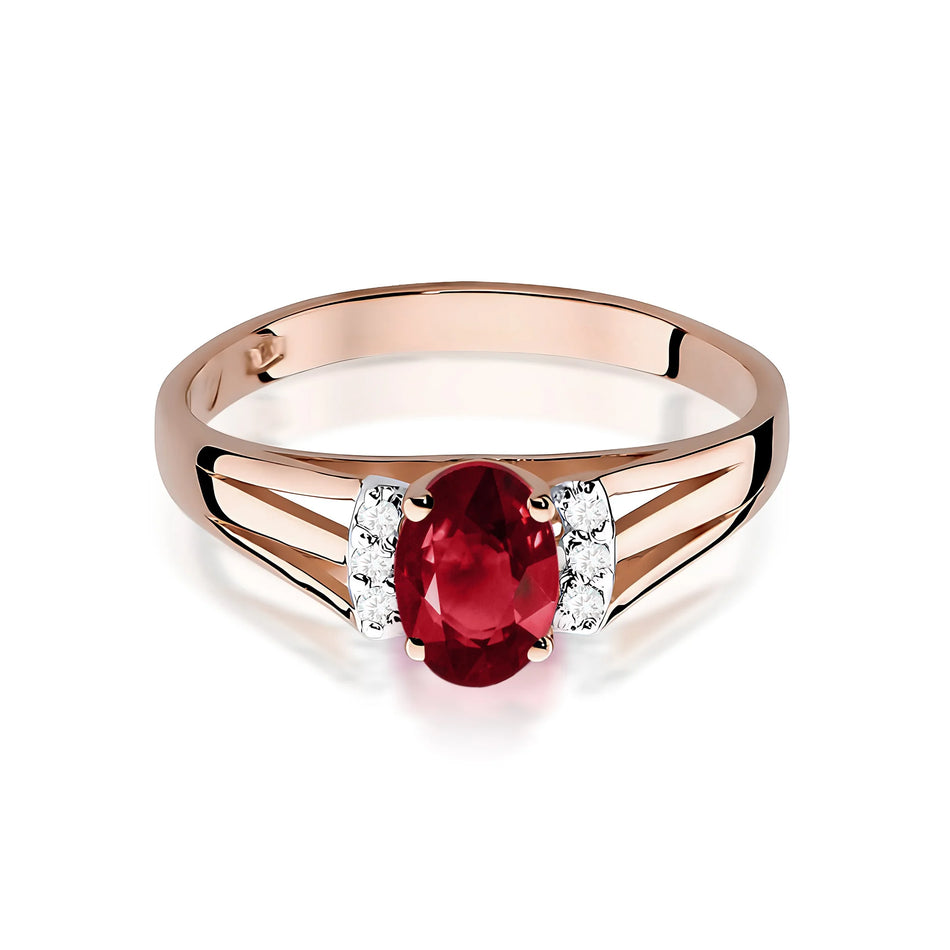 Gold Ring with 0.50ct Garnet and 0.052ct Diamonds