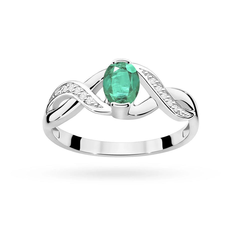 Ring aus Weißgold mit 0,40 ct Smaragd und 0,05 ct Diamanten
