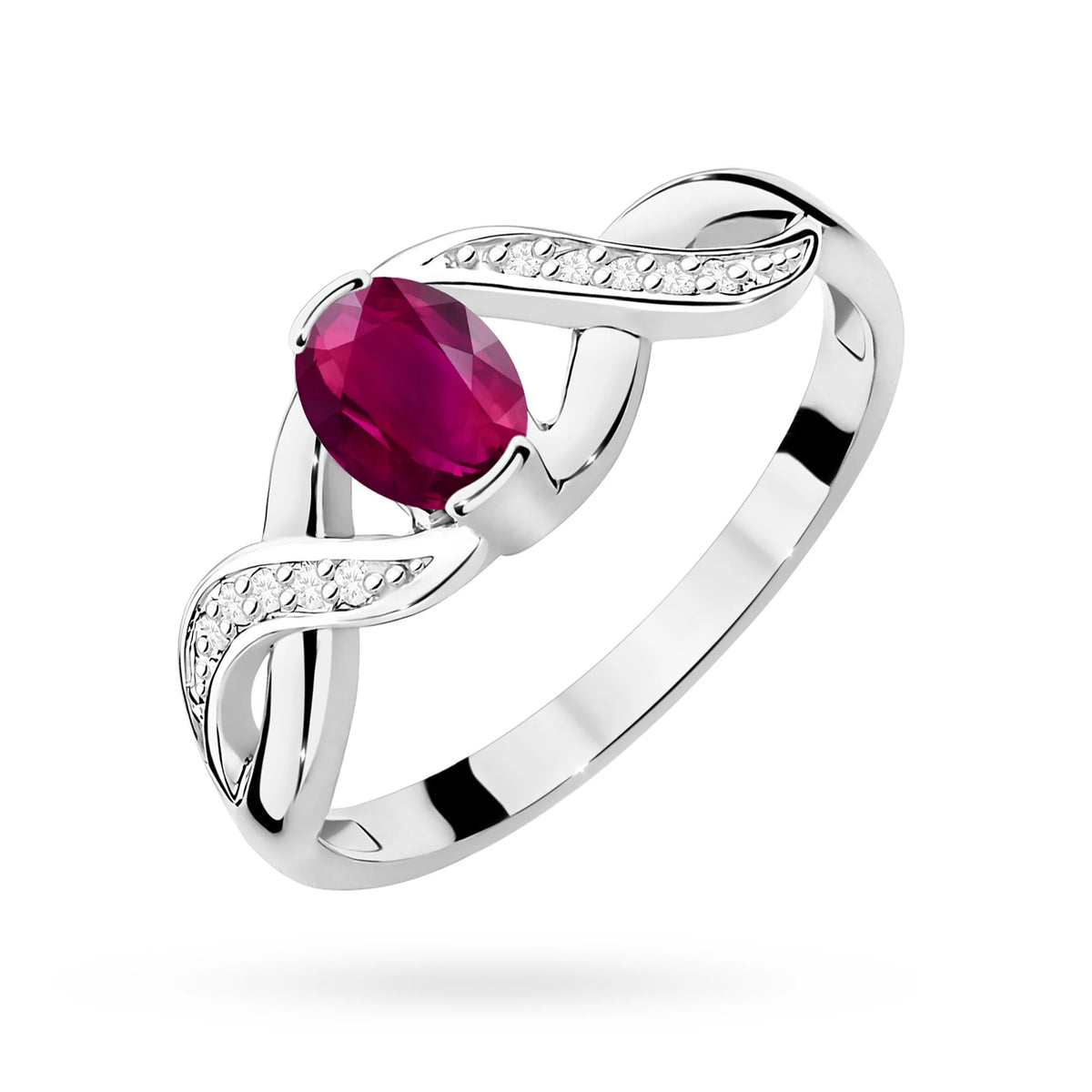 Weißgoldring mit 0,50 ct Rhodolith und 0,05 ct Diamanten
