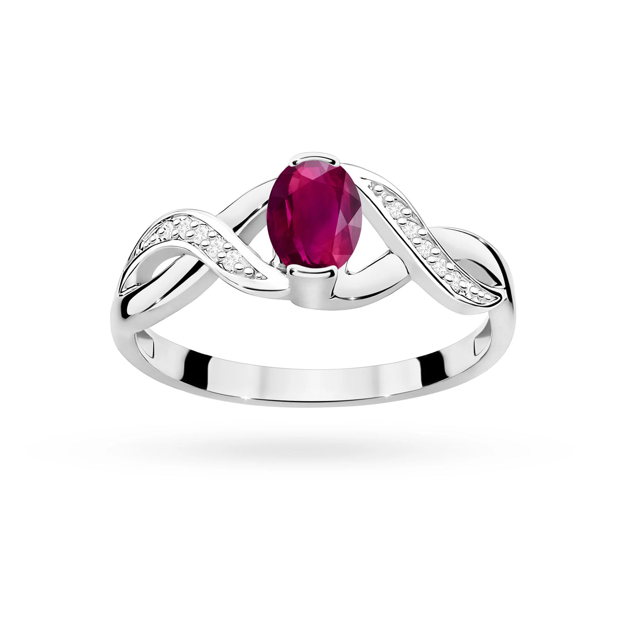Weißgoldring mit 0,50 ct Rhodolith und 0,05 ct Diamanten