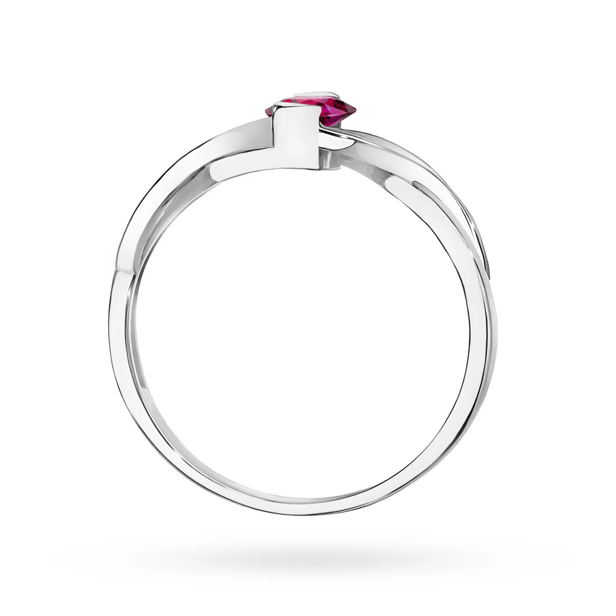 Weißgoldring mit 0,50 ct Rhodolith und 0,05 ct Diamanten