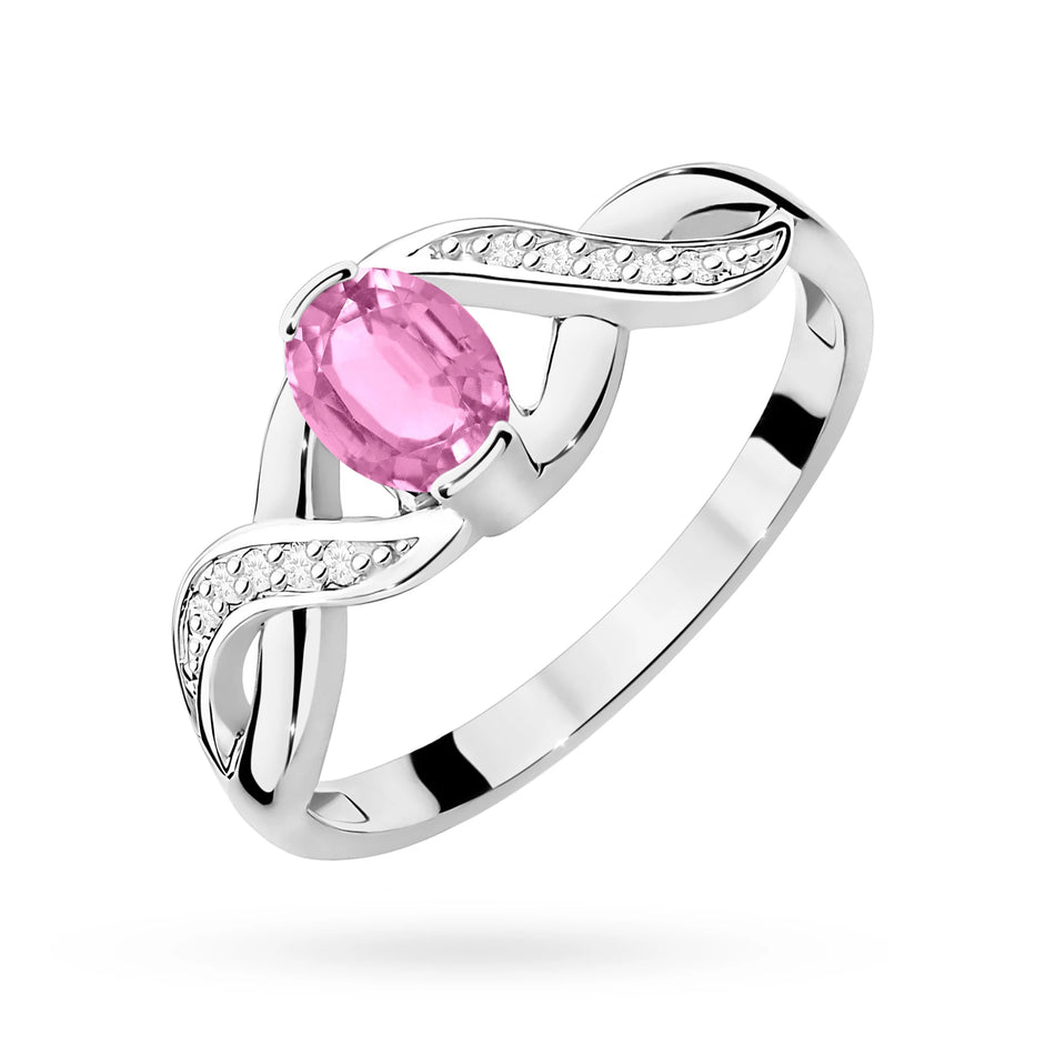 Weißgoldring mit 0,45ct Pinkem Saphir und 0,05ct Diamanten