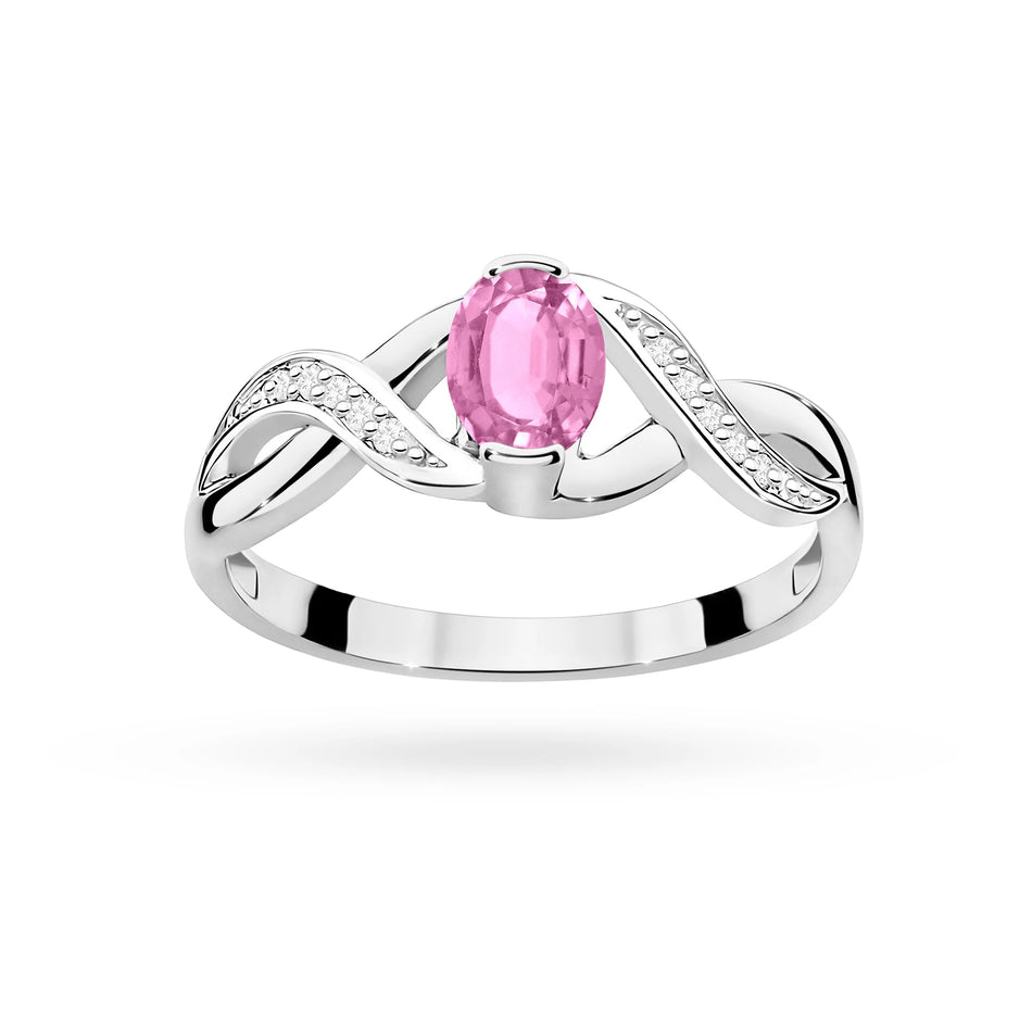 Weißgoldring mit 0,45ct Pinkem Saphir und 0,05ct Diamanten