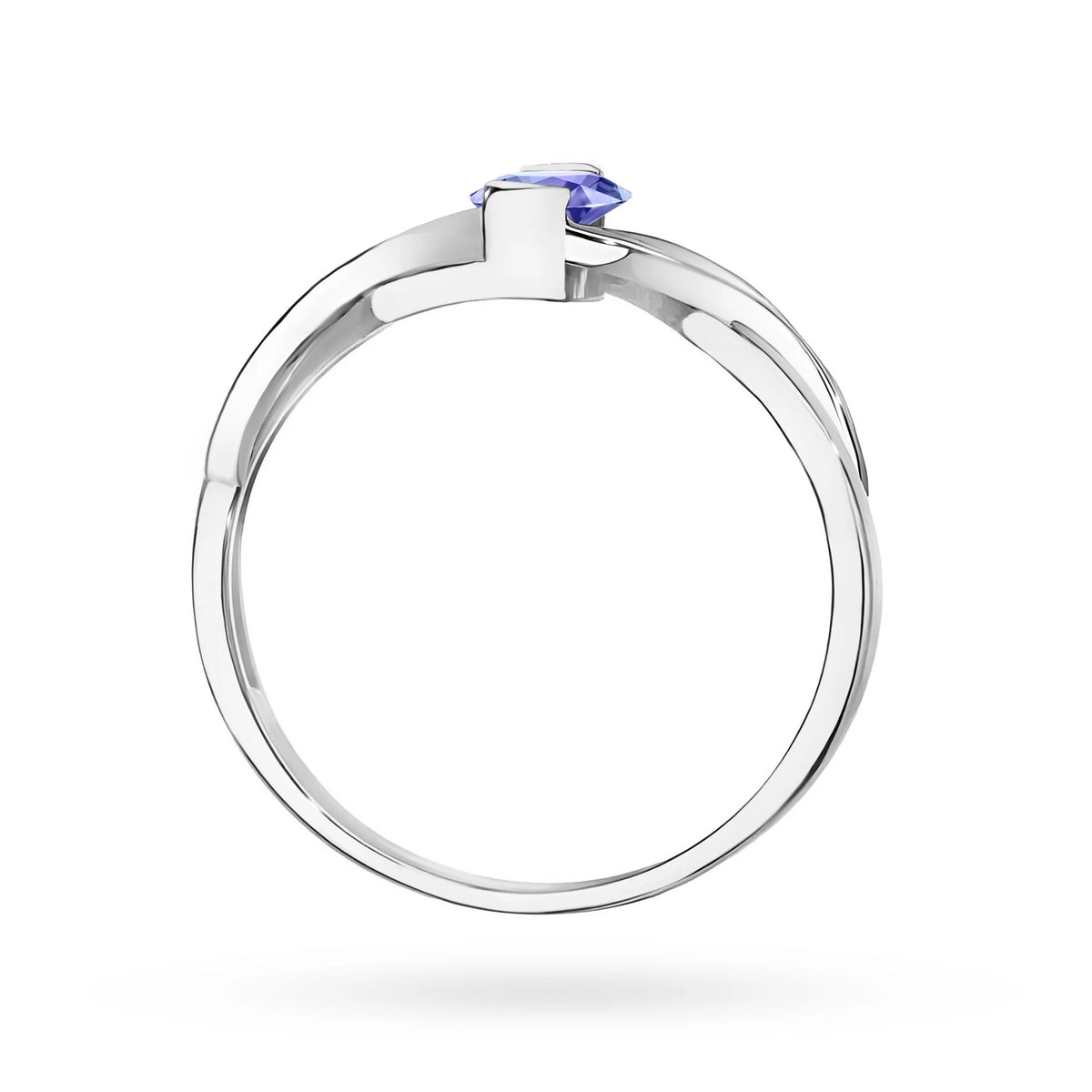 Unendlichkeitsring aus 585er Weißgold mit ovalem Tansanit 0,40 ct und Diamanten 0,05 ct